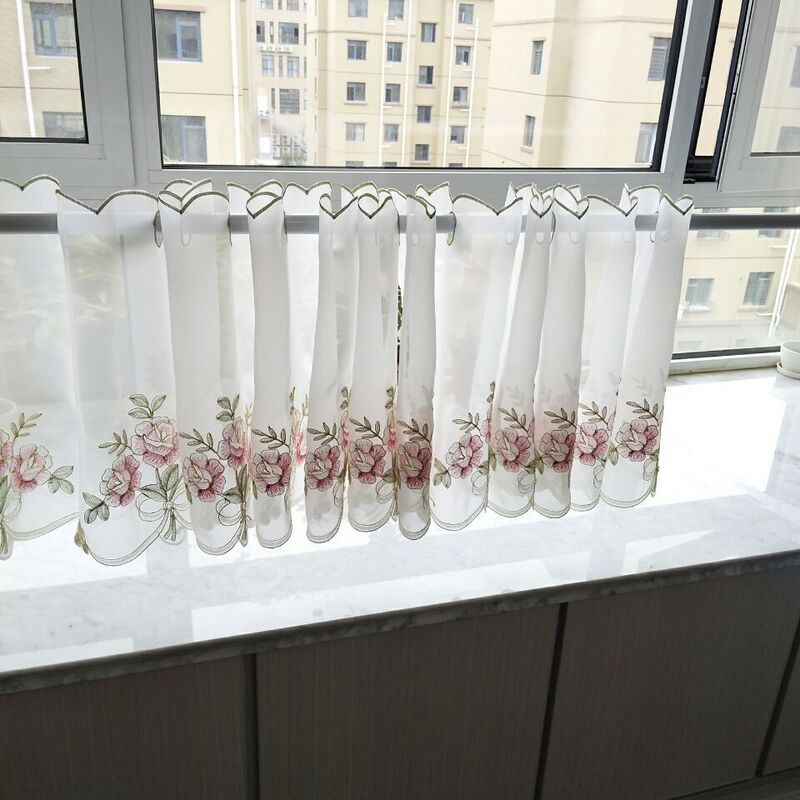 嫣然 立体绣花特丽纶成品窗帘厨房窗纱咖啡帘半帘  厂家批发|undefined
