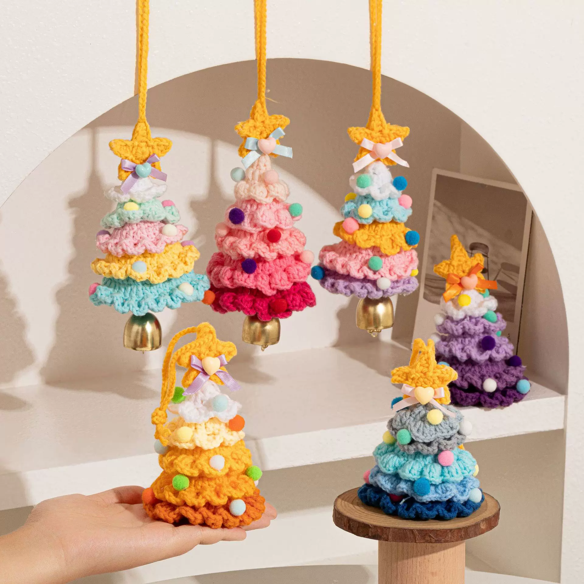 毛线钩织圣诞树挂件圣诞节装饰品创意钩织成品圣诞树小型圣诞装饰