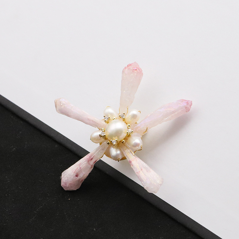 Broche de perlas de agua dulce natural de alta calidad barroco Rosa cristal pentagrama ramillete pequeña fragancia joyería hecha a mano al por mayor