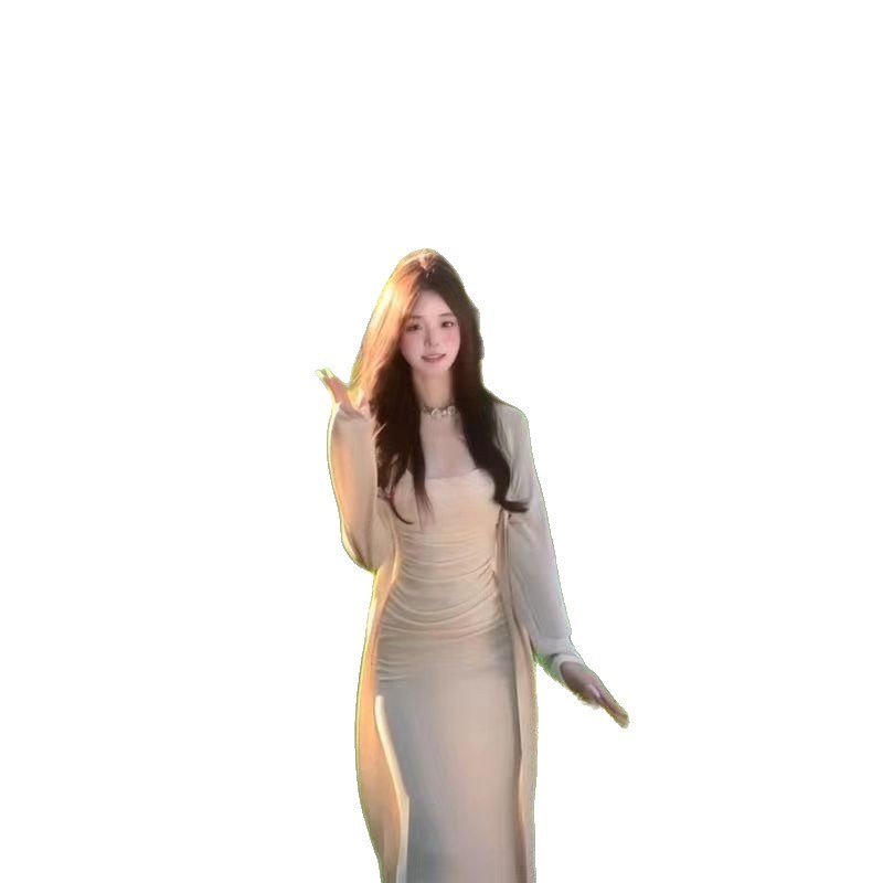 套装女2025春秋新款纯欲风修身吊带连衣裙包臀长裙长款针织开衫潮|undefined
