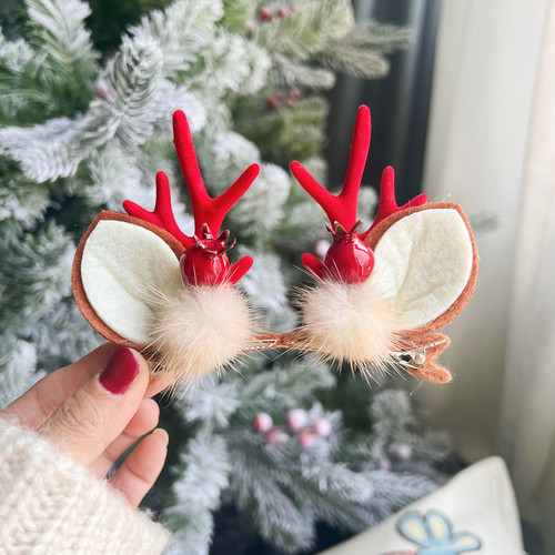 Christmas Hair Clip New Deer Antler Headdress Hair Accessory  Christmas Festival Internet Celebrity Cute Elk Antler Ornament Clip