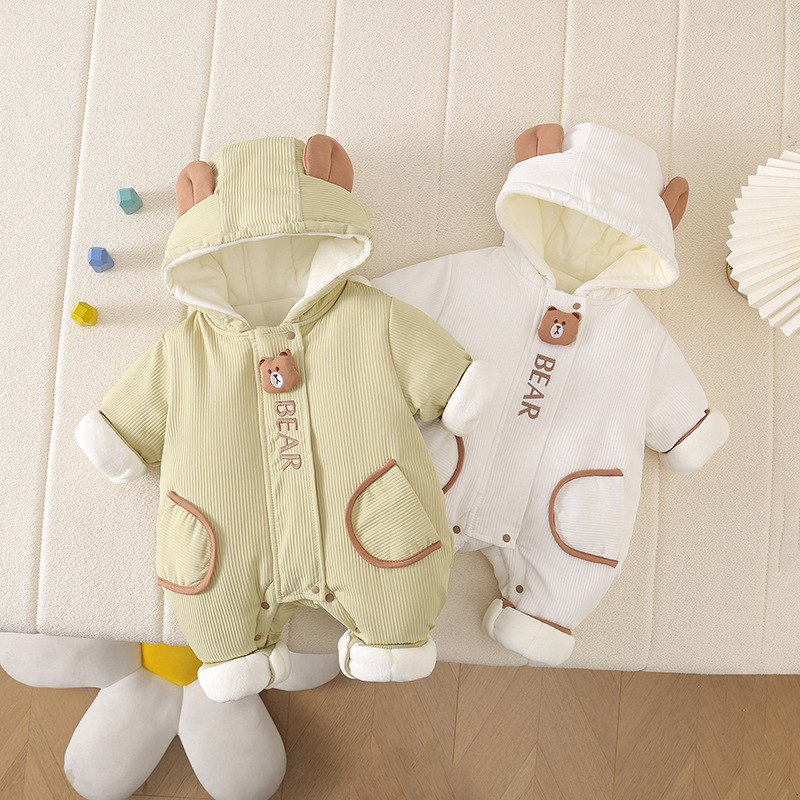 婴儿加厚哈衣卡通爬服冬季加棉可爱厚棉连体衣男宝宝冬款棉衣爬服