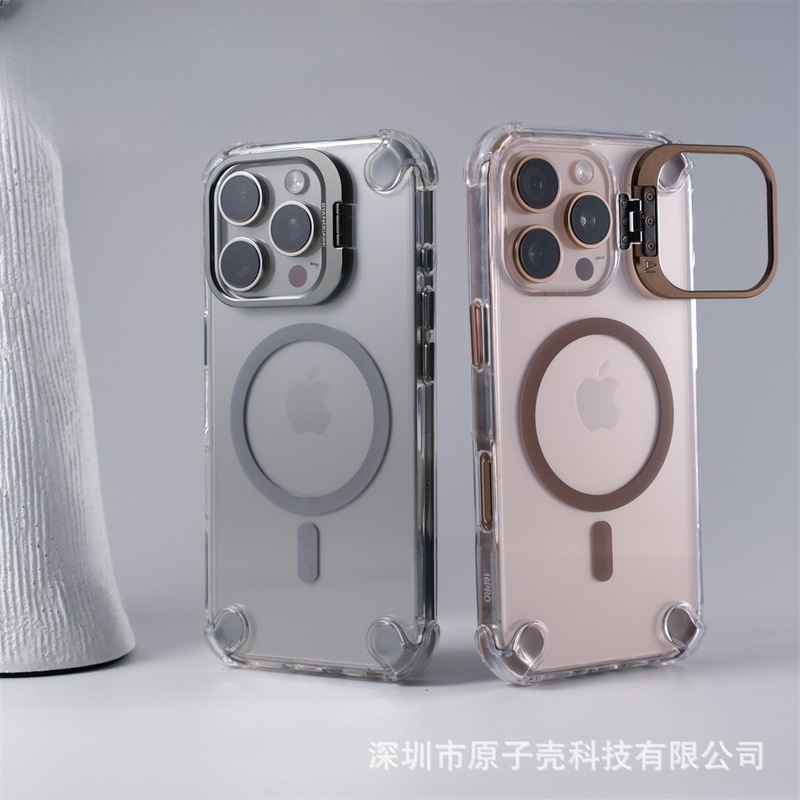 适用iPhone17promax镜头支架手机壳苹果16气囊防摔15透明磁吸PC套|undefined