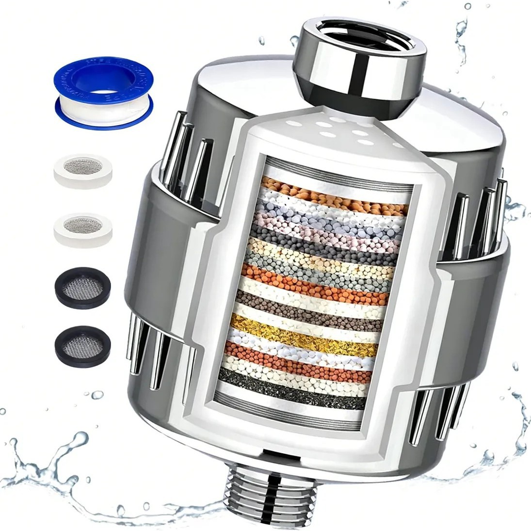 Cabezal de ducha ajustable de 4 pulgadas y 5 velocidades con filtro de 15-25 niveles para baño y caseta de ducha, pequeño set de ducha superior transfronterizo.