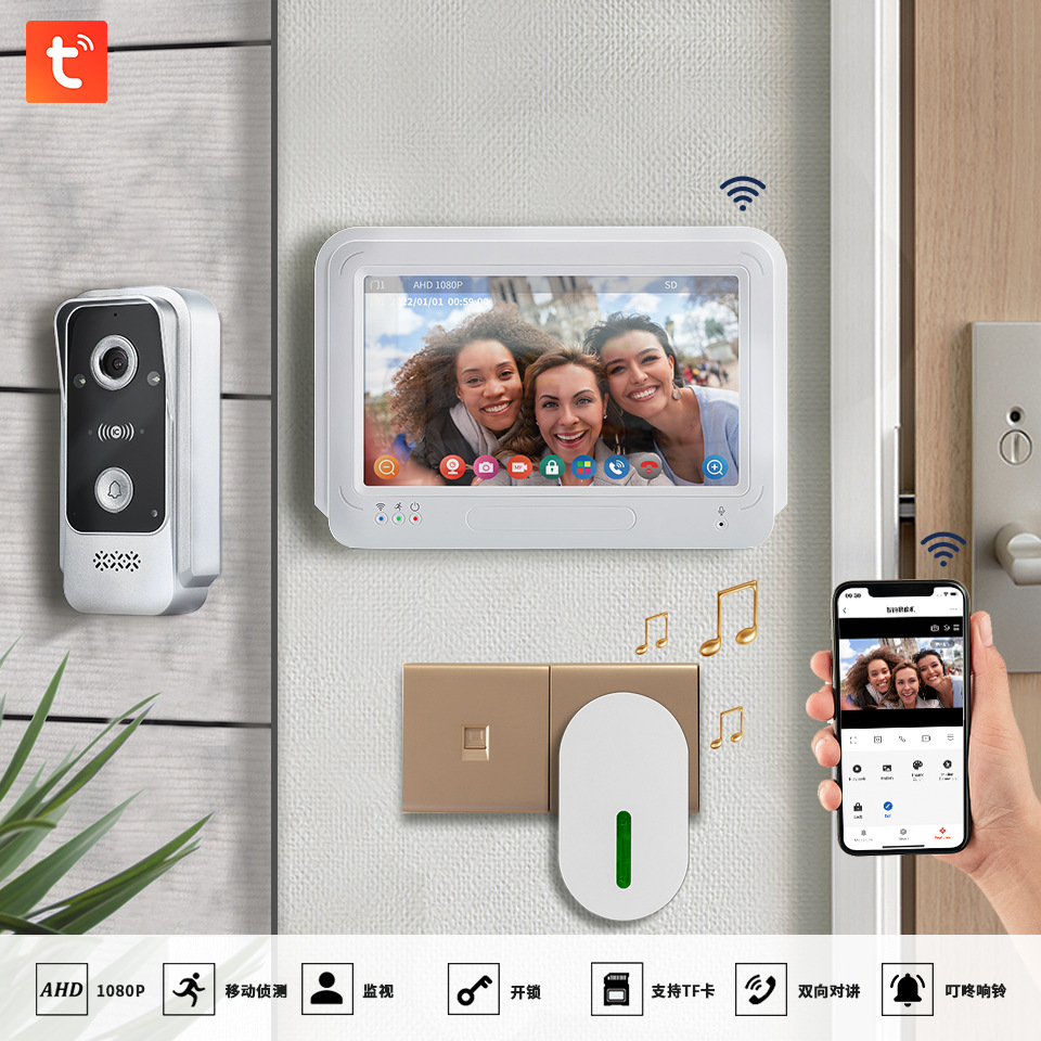 工厂直销叮咚门铃1080PWiFi可视门铃手机APP远程开锁涂鸦可视门铃