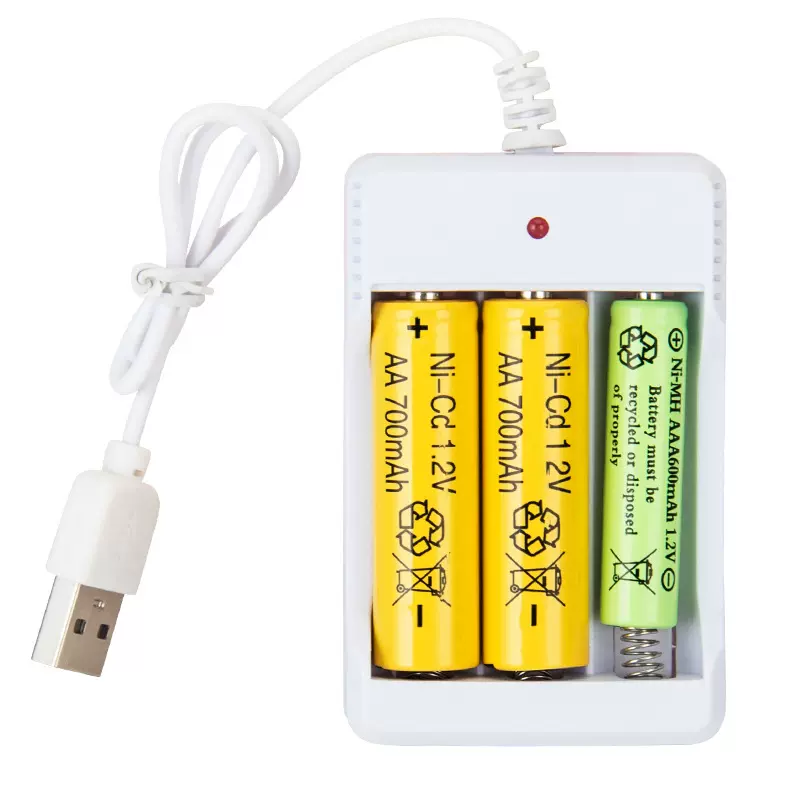 5号电池充电器USB七号充电器三座泡泡电动玩具五号电池带线充电座