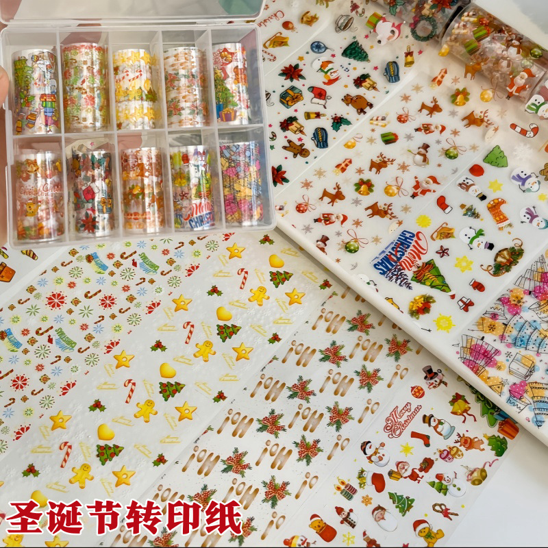 Nail Art Christmas Transfer Paper Snowflake Elk Gingerbread Man Santa Claus Nail Decal Patch Decoration