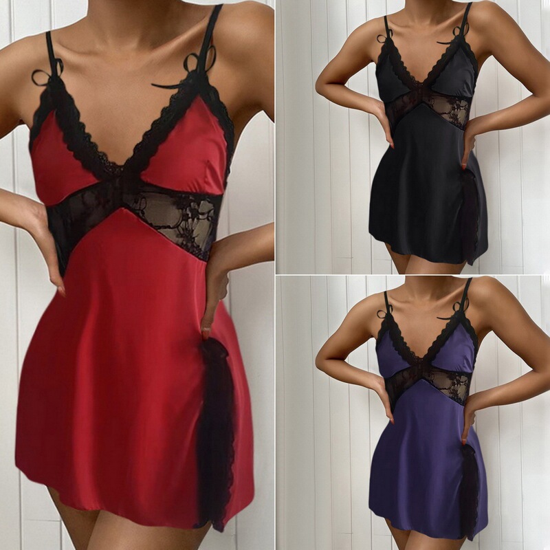 European and American Foreign Trade Cross-Border Women's Home Sexy Camisole Dress Lace V-Neck Summer Nightgown Amazon Loungewear Set European and American Foreign Trade Cross-Border Women's Home Sexy Camisole Dress Lace V-Neck Summer Nightgown Amazon Loungewear Set