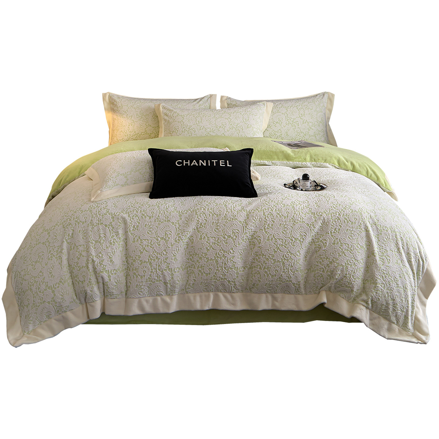 Otoño e invierno engrosado tallado cama de terciopelo de cuatro piezas de colcha de franela de coral sábanas de cama de tres piezas de terciopelo