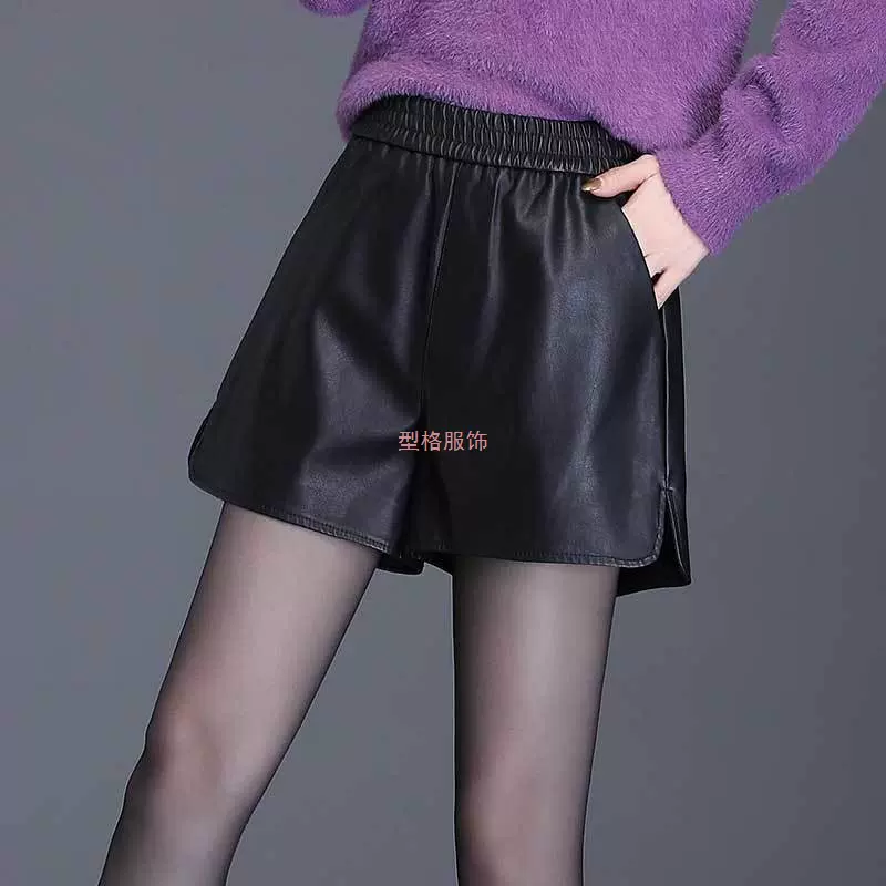 皮短裤女秋冬2025新款宽松韩版高腰a字阔腿裤百搭显瘦皮裤女靴裤