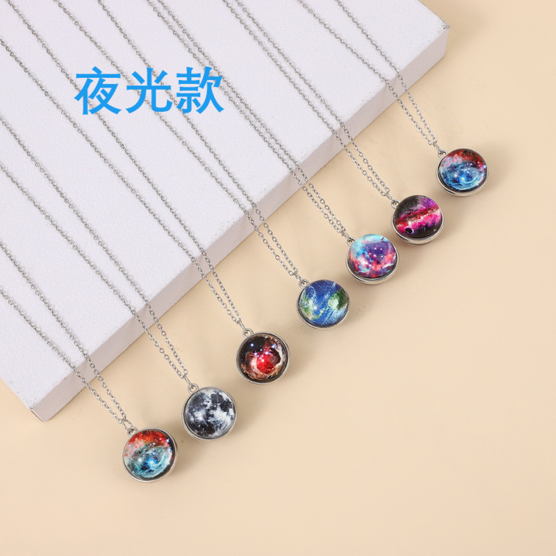 Cross-border Hot Sale shein Noctilucent Earth Planet Necklace Stainless Steel Chain Cosmic Galaxy Nebula Vintage Jewelry