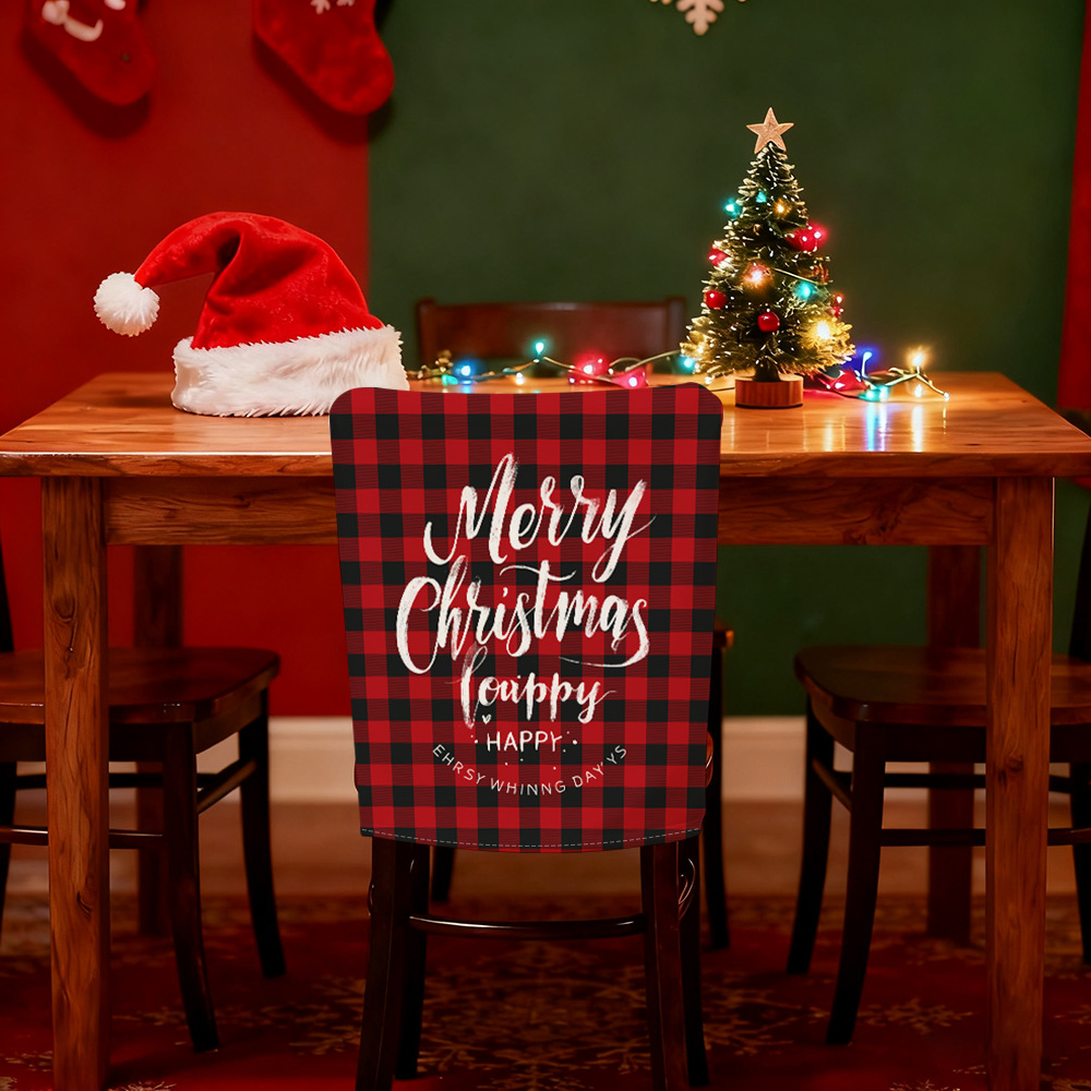 Nuevo patrón de cuadrícula de silla de decoración de Navidad respaldo de silla de atmósfera de vacaciones cubierta de polvo doméstica