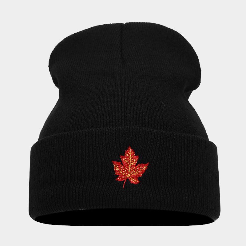 El otoño y el Invierno nuevo bordado de la hoja de arce rojo de Las Mujeres de Moda de punto redondo frío sombrero de moda marca personalidad hip hop sombrero de lana de los hombres