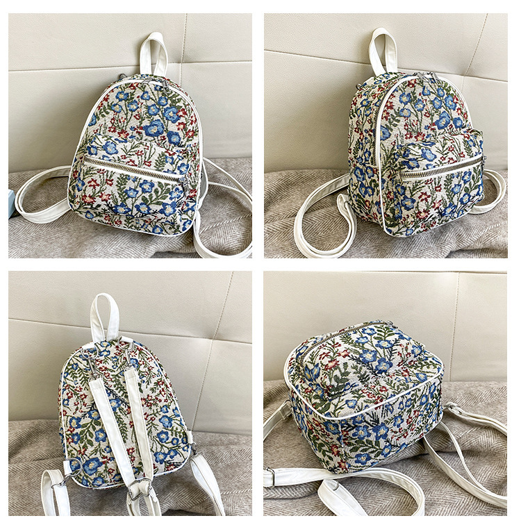 Nylon Lining Material Women's Pu Leather Flower Streetwear Sewing Thread Oval Zipper Functional Backpack