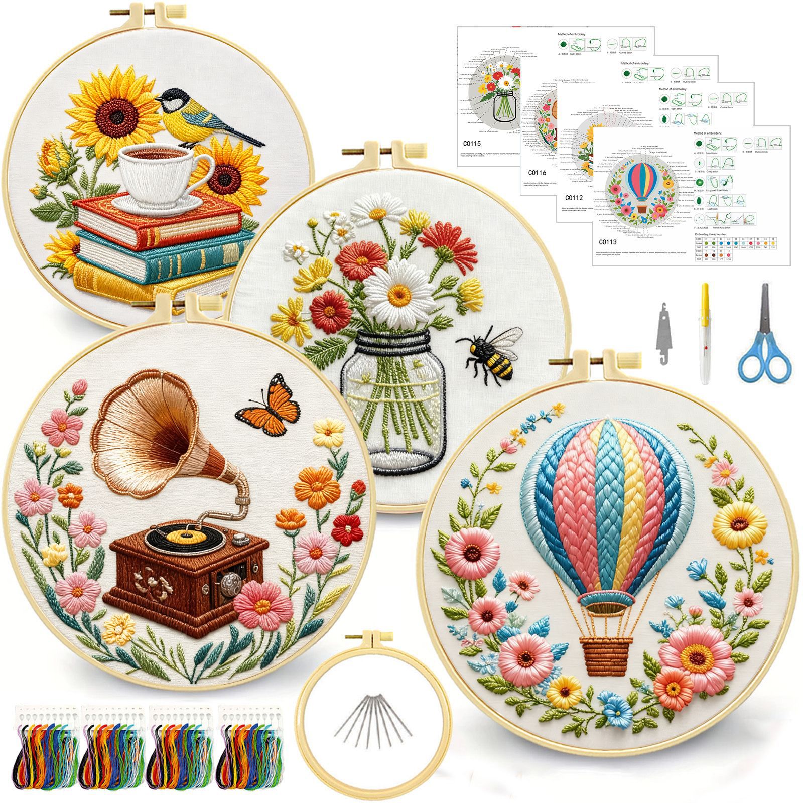 Ventas transfronterizas en caliente de nuevos libros de globo de calor bordados fonógrafo floral serie de kits bordados hechos a mano material DIY