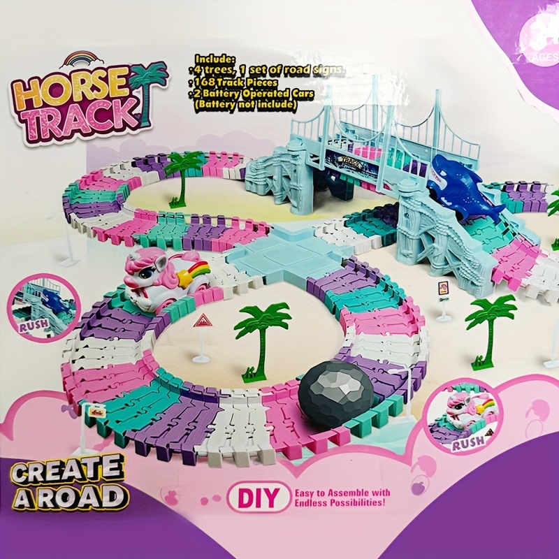 Transfronterizos unicornio eléctrico tren eléctrico carro catapulta locomotora ensamblaje DIY pista de carreras juguetes para niños