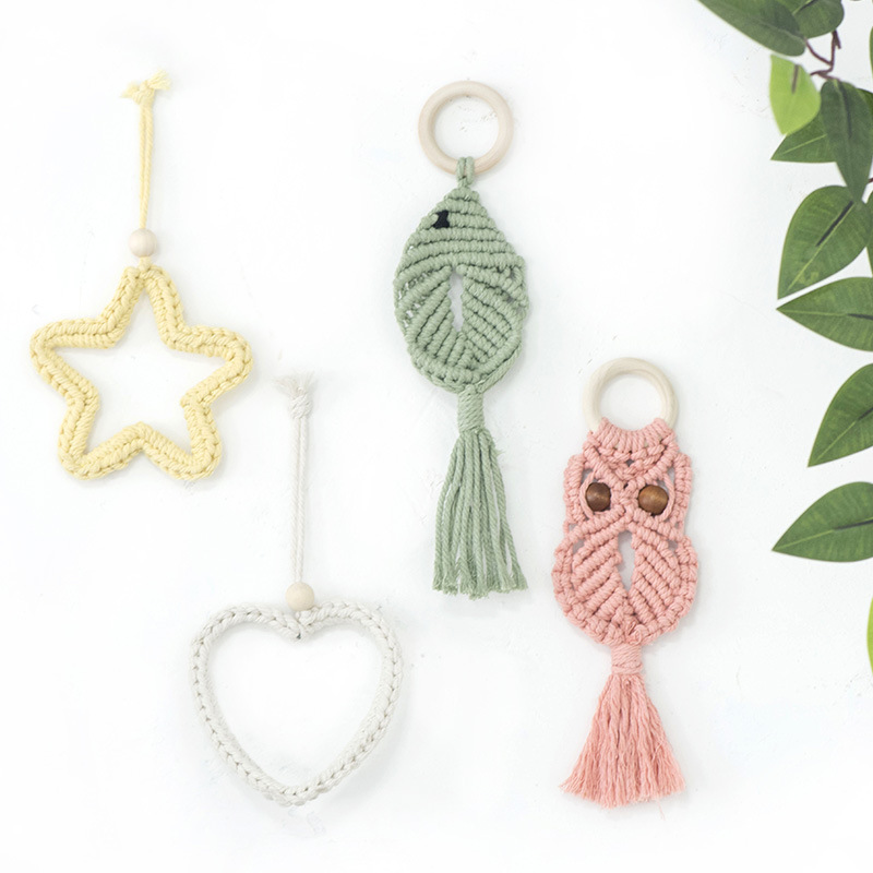 Colgante de estrella de color macarón colgante de pared de mano de cuerda de algodón trenzada estrella de automóvil colgante interior creativo para el hogar pequeño fresco