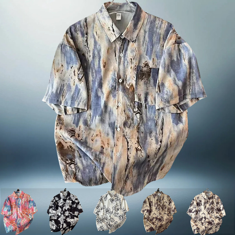 Foreign Trade Thin Flower Shirt Short-sleeved Shirt Non-ironing Shirt Holiday Short-sleeved Shirt Men's Loose Floral Summer