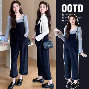 Pregnant women's spring 2025 new suit fashion suspenders knitted jacket suspenders spring and autumn two-piece set