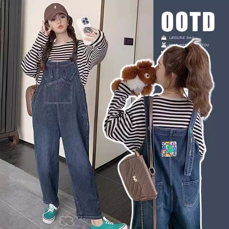 Maternity Denim Overalls Spring and Autum New Harem Pants Jumpsuits Age-Reducing Rabbit Ears Casual Cargo Pants 8028