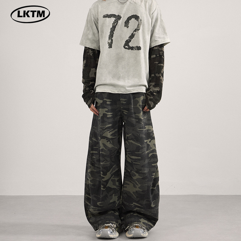 Lktm Men's Clothing American Retro Hip-Hop Camouflage Scimitar Pants Unisex Casual Couple Loose Wide-Leg Casual Long Pants Lktm Men's Clothing American Retro Hip-Hop Camouflage Scimitar Pants Unisex Casual Couple Loose Wide-Leg Casual Long Pants