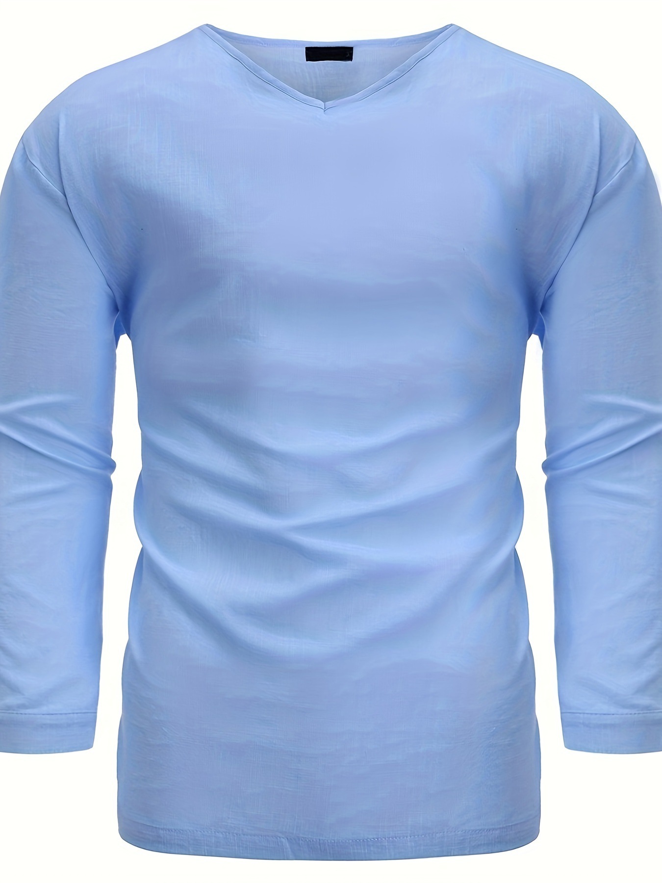 Men's Solid Color Simple Style V Neck 3/4 Length Sleeve Loose Men's T-shirt display picture 14