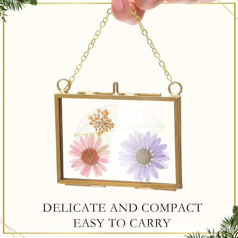 3.5 x 2.5 inch Glass Frame DIY Pressed Flower Art Brass Hanging Photo Frame Transparent Mini Photo Frame