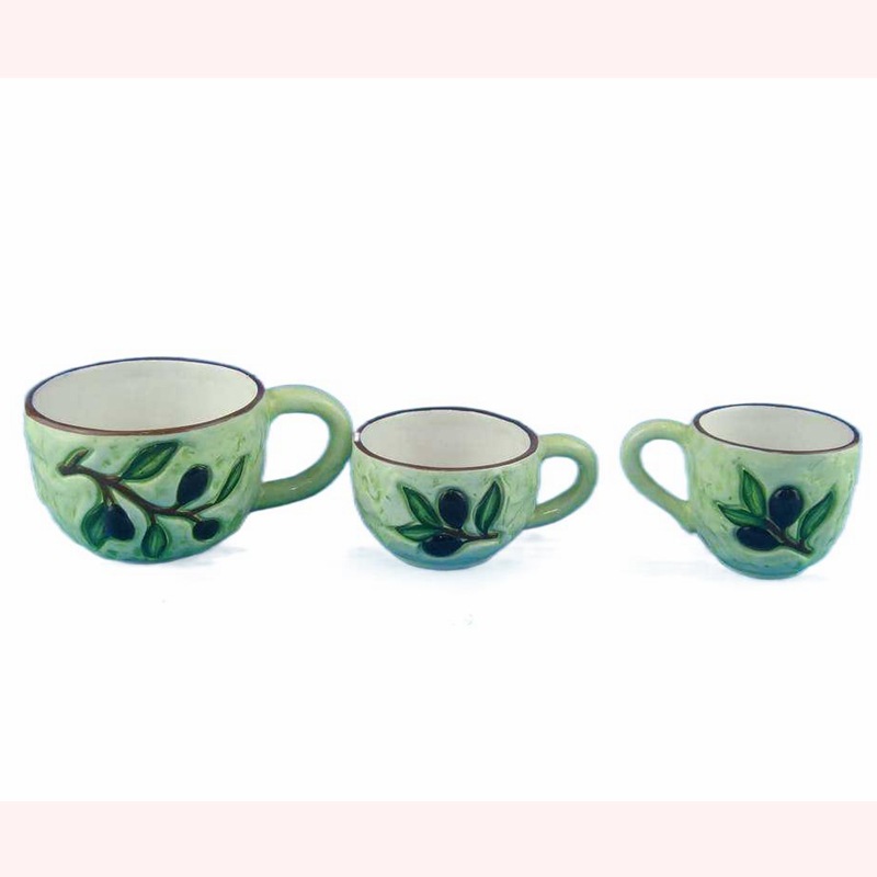 Taza de cerámica en relieve de oliva Taza en forma de fruta fiel pintada a mano 3D Taza de café con patrón de fruta verde Taza de jugo Taza de agua