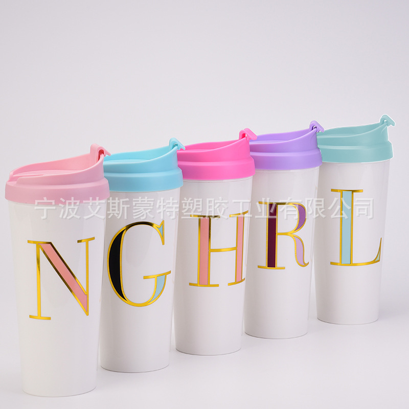 跨境新款双层塑料杯便携磨砂户外运动水杯男女随身密封简约吸管杯