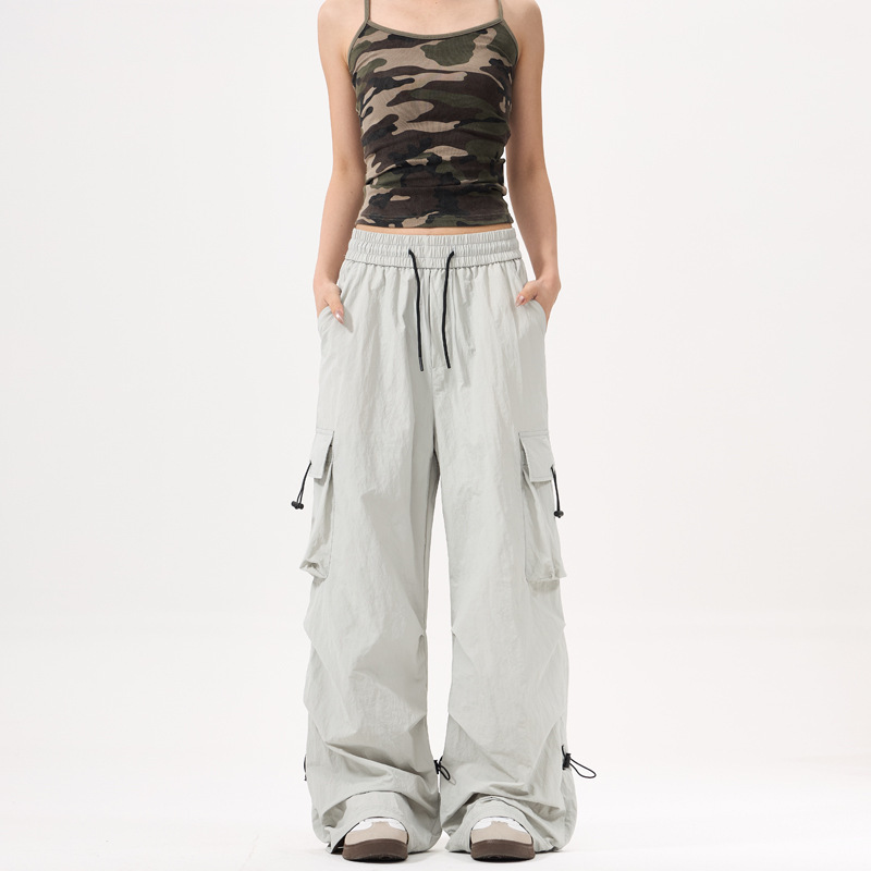 Lktm Men's Summer Lightweight American Street Fashion Brand Light-Colored Cargo Pants for Men and Women Outdoor Drawstring Quick-Dry Pants