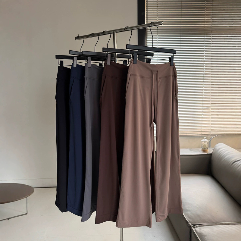 Groove Series Women's Yoga Sports Casual Straight-Leg Pants with Drawstring High Waist Nulu Micro-Brushed Wide-Leg Pants Groove Series Women's Yoga Sports Casual Straight-Leg Pants with Drawstring High Waist Nulu Micro-Brushed Wide-Leg Pants