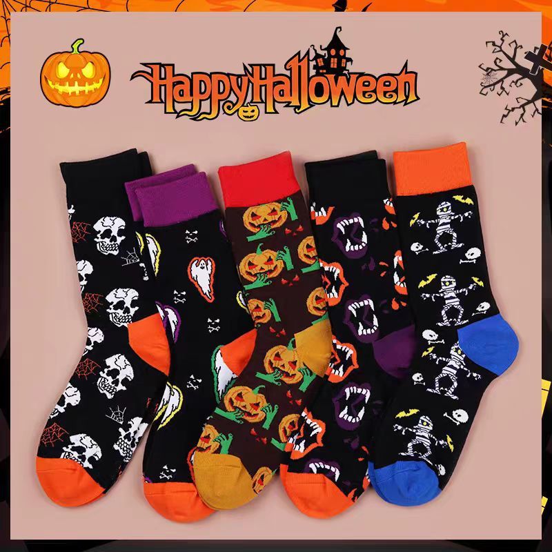 2025 New Socks Halloween Pumpkin Mid-Calf Socks Cross-Border Amazon Men and Women Couple Socks Long Socks Europe and the United States