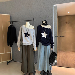 WGWE7263宽松船领斜肩休闲氛围感星星针织衫