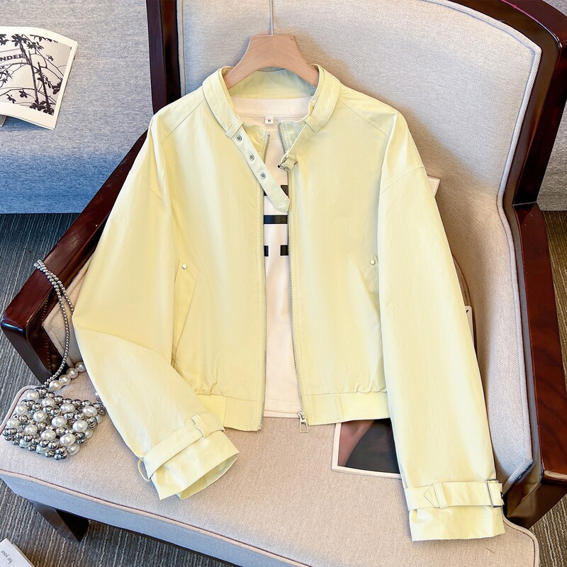 Cream-Colored Stand-Collar Baseball Jacket for Women, Short Style, 2026 Spring New Loose Fit Jacket Top