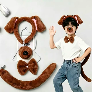 爆款布丁狗毛绒耳朵发箍卡通布丁犬头箍领结鼻子尾巴套装派对头饰
