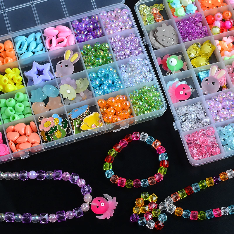 Beaded Children's Bracelet Kit, 24-Cell Organizer, Handmade Multicolor Beads