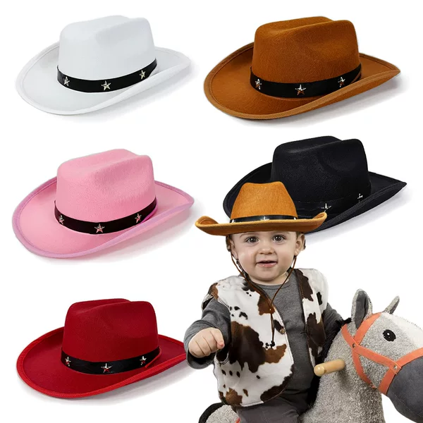 Children's Five-Pointed Star Rivet Western Cowboy Hat Carnival Party Kidsren's Pink Rivet Belt Knight Hat