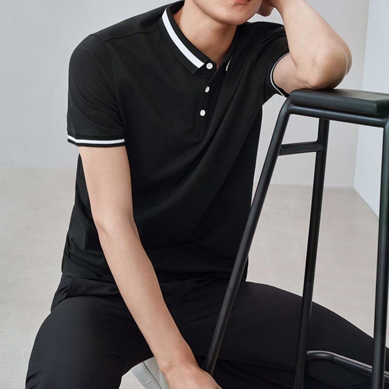 Brand Cut Label Summer Men's New Rib Lapel Fashionable Simple Casual All-match Short Sleeve Polo Shirt P2R117