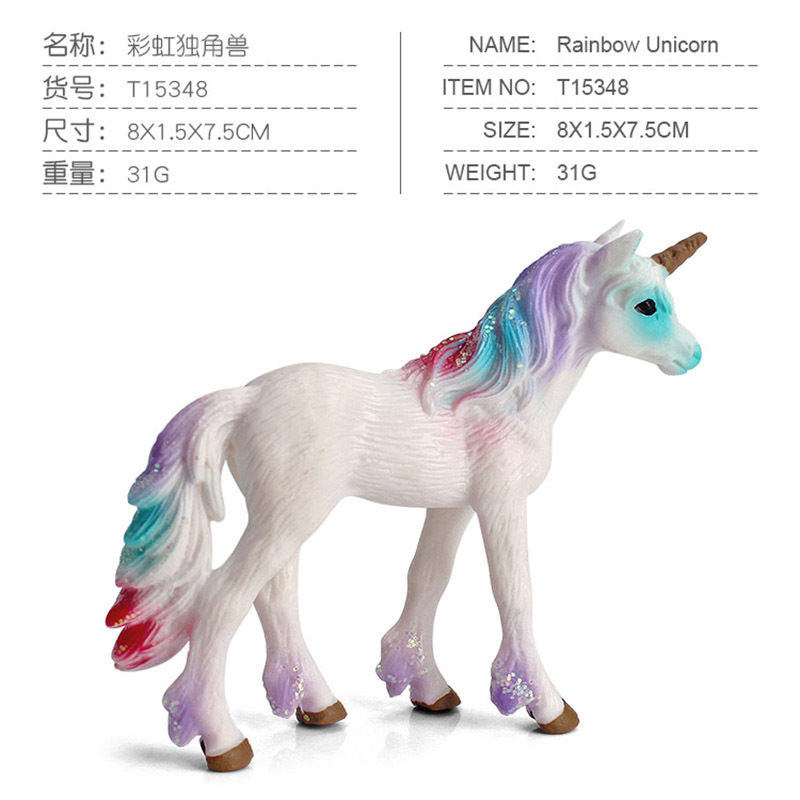 Exportación transfronteriza Diversión infantil mito animal juguete unicornio arco iris modelo de caballo Pegaso duende decoración en stock