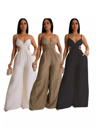 TZ9001 Western and Eastern Pure Color Women's Wide Leg Bodysuit Backless Fashion and Versatile Elegant