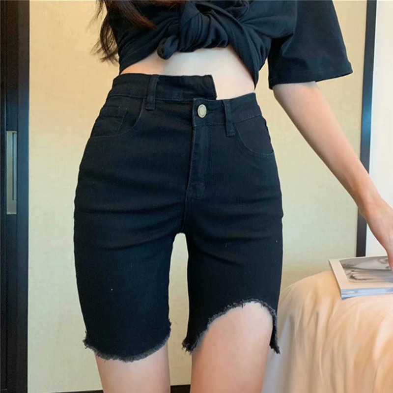 Black High Waist Denim Five-point Pants Women's Trendy Ins Straight Shorts Summer Tight-fit Slimming Cyber Popular Riding Pants Mid-length Pants Black High Waist Denim Five-point Pants Women's Trendy Ins Straight Shorts Summer Tight-fit Slimming Cyber Popular Riding Pants Mid-length Pants