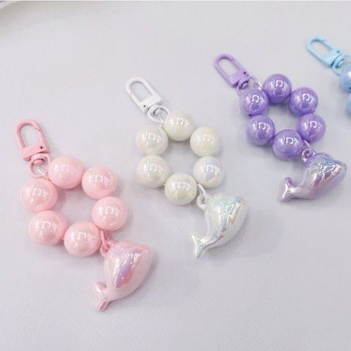 Cartoon Cute 3D Small Dolphin Bead Keychain Earring Electroplated Gradient Color Schoolbag Phone Case Accessory Ornament Korean