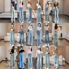 女性用テンセルワイドレッグジーンズ2025夏フロアレングス薄いスーパーソフトルーズスリミングドレープハイウエストストレートパンツ