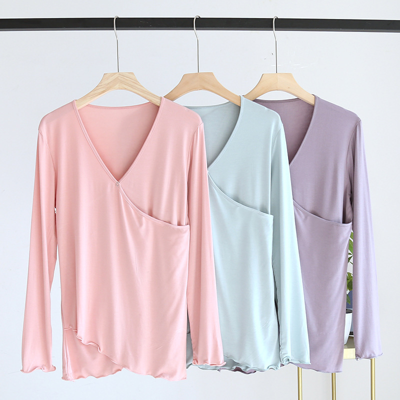 Modal Cross Breastfeeding Top Spring and Autumn Loose Maternity Clothes Long Sleeve Large Size Thin Home Clothes Top