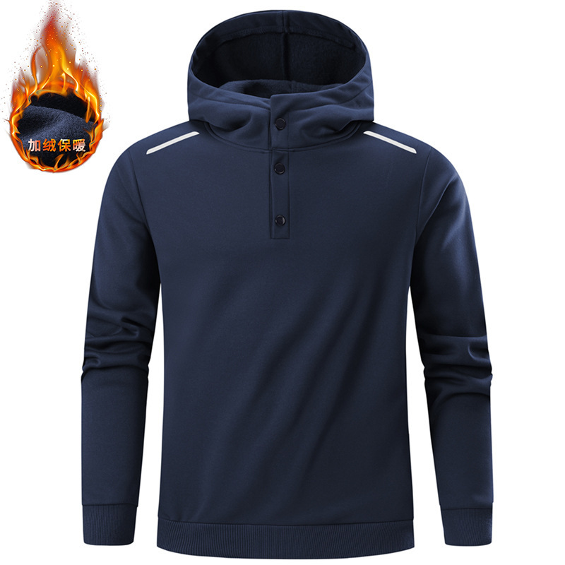 Cross-Border Version of Autumn and Winter New Style Simple Solid Color Velvet Hooded Sweatshirt Half-Breasted Public Version Two-Open Long-Sleeved Top Wide