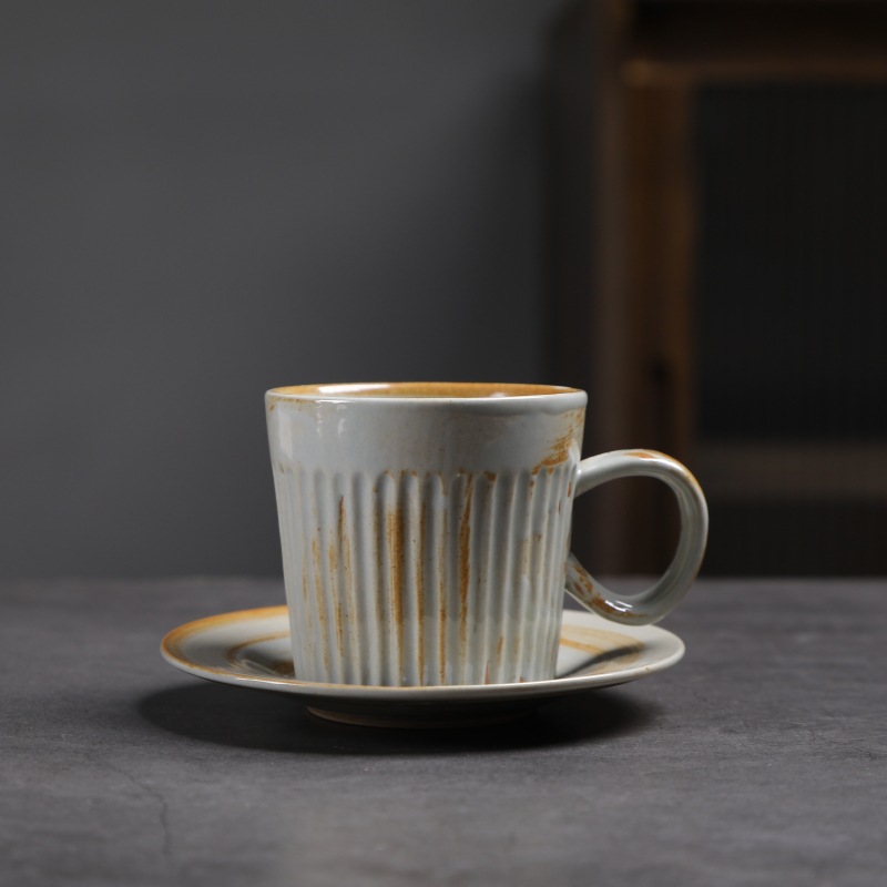 Estilo japonés vintage de cerámica taza de café y platillo traje creativo regalo taza de té de la tarde taza de café de gres