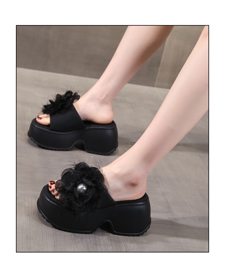 Dép sandal nữ quai chữ V đế bánh xốp cao 5 cm họa tiết hoa mùa hè 2025 — Màu be, Màu đen chi tiết 15