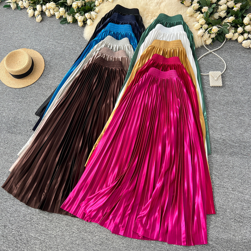 High-end Metallic Pleated Skirt Women's Autumn and Winter New Fashionable Stylish Stylish Elegant A- line Mid-length Skirt
