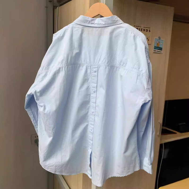 Pure Cotton Blue Long-Sleeved Shirt Jacket for Women Spring, Autumn and Summer New Thin French Cardigan Shirt Women's Early Autumn Top