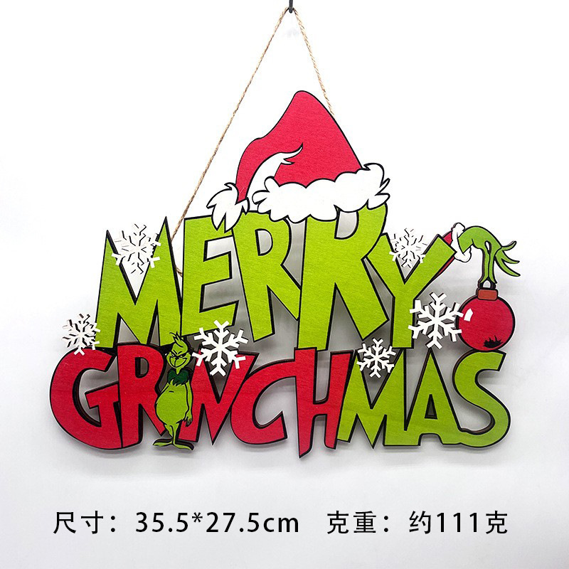 亚马逊跨境热销圣诞木制挂牌圣诞树装饰品前门格林奇派对装饰用品|undefined